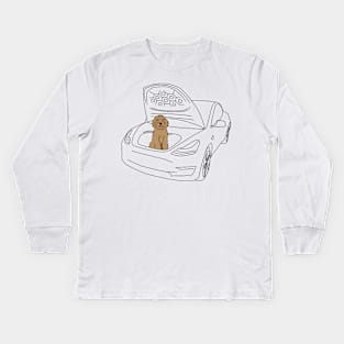 Labradoodle in a Tesla Model 3 Frunk Kids Long Sleeve T-Shirt